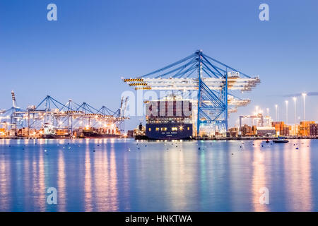 Cargo port in Malta during the loading time at night Stock Photo