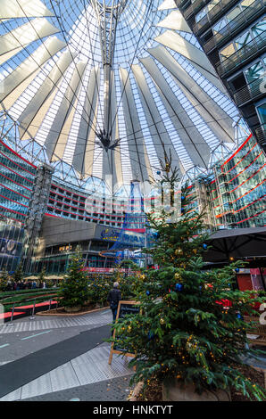 Christmas decorations inside the Sony Centre / Sony Center, Berlin, Germany