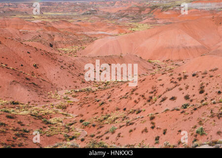 Elevated view of the Painted Desert rock formations in the Petrified Forest National Park Stock Photo