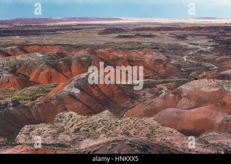 Elevated view of the Painted Desert rock formations in the Petrified Forest National Park Stock Photo