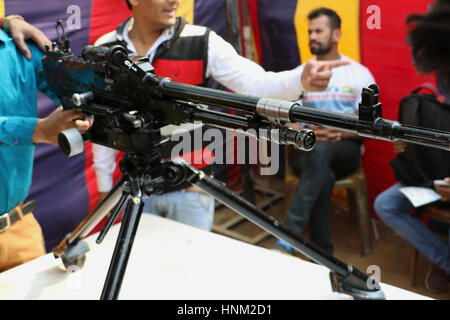 Border security force (BSF) personnel displaying their weapons in public interest at Surajkund craft fair Stock Photo