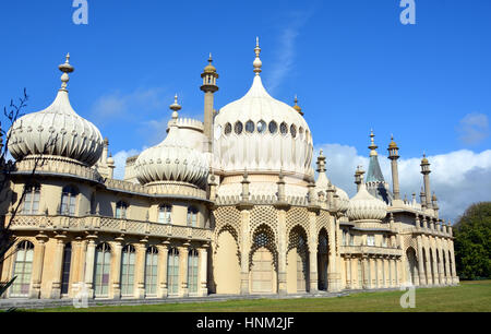 Brighton, United Kingdom - October 01, 2014: Summer sunshine on the Eastern inspired towers of the historic Royal Brighton Pavilion buildings. Stock Photo