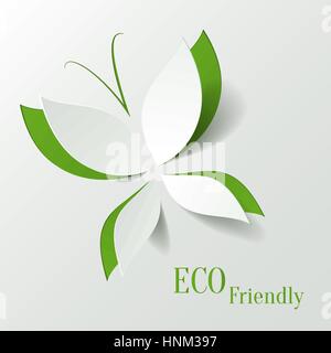 Eco concept - green butterfly cut the paper like leaves - abstract background Stock Vector