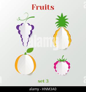 Set of fruits - creative paper icons Stock Vector