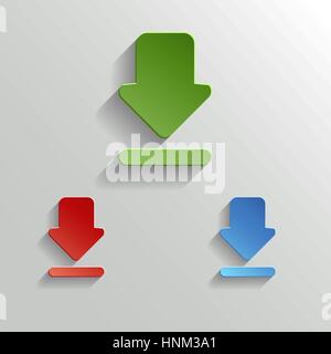 Download icon - vector white app button with shadow Stock Vector