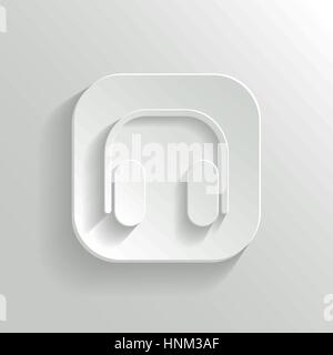 Headphones icon - vector white app button with shadow Stock Vector