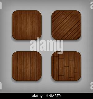 Vector glossy wooden app buttons set Stock Vector
