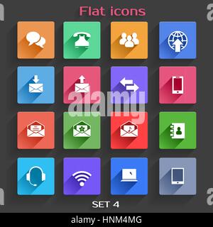 Vector Application  Communication Icons Set in Flat Design with Long Shadows Stock Vector