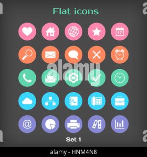 Vector Round Flat Icon Set ?1 in Color Variation Stock Vector