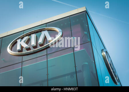 Kia Motors showroom on the Great West Road, Brentford, Middlesex, UK. Stock Photo