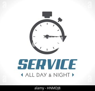 Logo - Stopwatch concept - all day and night - 247 service Stock Vector