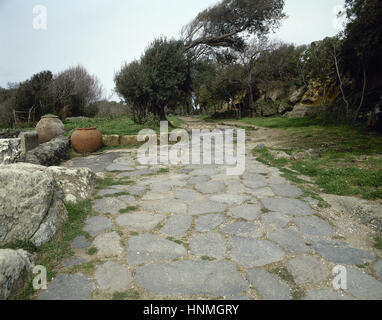 Magna Graecia. Cumae. Greek colony founded in the 8th century BC. View of a road. Italy. Stock Photo