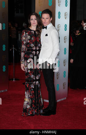 LONDON - FEB 12, 2017: Eddie Redmayne and Hannah Bagshawe attend The EE British Academy Film Awards (BAFTA) at the Royal Albert Hall on Feb 12, 2017 in London Stock Photo