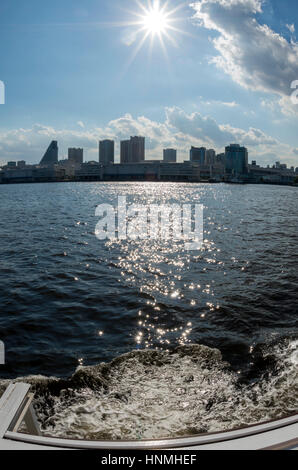 Skyline of Tokyo as seen from the Tokyo Bay in Japan. Stock Photo