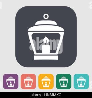 Old lantern. Single icon on the yellow note paper. Vector illustration. Stock Vector