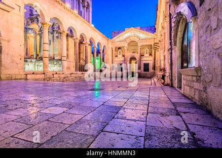 Evening colorful view at square Peristil in city centre of town Split, ancient roman town in Croatia, Europe. Stock Photo