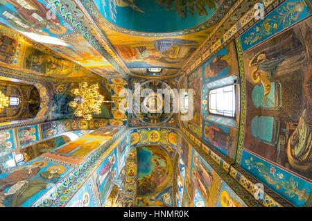 ST. PETERSBURG, RUSSIA - JULY 14, 2016: Interior of Church of the Savior on Spilled Blood. Architectural landmark and monument to Alexander II. Church contains over 7500 square meters of mosaics.