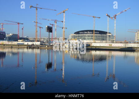 Berlin, Germany. 14th Feb, 2017. Mercedes Platz construction project starts near the Spree River in Berlin, Germany. Credit: Markku Rainer Peltonen/Alamy Live News Stock Photo