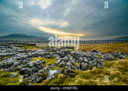 Ribblehead, North Yorkshire, UK. 14th Feb, 2017. Steam locomotive Tornado hauls a train over the iconic Ribblehead Viaduct on the Settle-Carlisle line. This is the first day of steam-hauled scheduled services on the national rail network since 1968. Services continue on Wednesday and Thursday. The A1 Class Tornado 60163, completed in 2008, is the first main line steam engine to be built in the UK since the 1960s. Credit: Jon Sparks/Alamy Live News Stock Photo