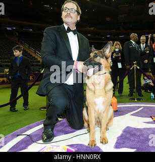 New York, USA. 14th Feb, 2017. Rumor the German Shepherd and handler Kent Boyles Credit: lev radin/Alamy Live News Stock Photo