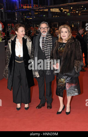Berlin, Germany. 14th Feb, 2017. Catherine Frot, Martin Provost and Catherine Deneuve attending the 'Sage femme/The Midwife' premiere at the 67th Berlin International Film Festival/Berlinale 2017 at Haus der Berliner Festspiele on February 14, 2017 in Berlin, Germany.  Credit: dpa/Alamy Live News Stock Photo
