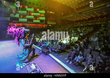 London, UK. 15th February 2017. Finnish children's rock band Hevisaurus perform live on stage in the Festival Hall at the Southbank Centre in London as part of the Imagine Festival. Photo credit should read: Credit: Roger Garfield/Alamy Live News Stock Photo