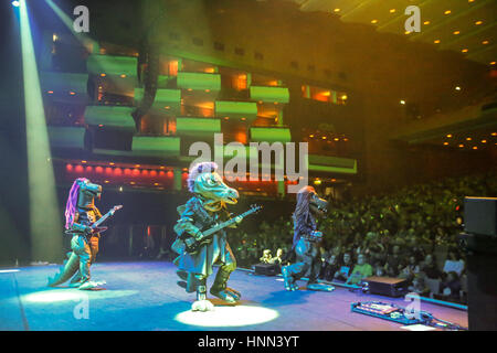 London, UK. 15th February 2017. Finnish children's rock band Hevisaurus perform live on stage in the Festival Hall at the Southbank Centre in London as part of the Imagine Festival. Photo credit should read: Credit: Roger Garfield/Alamy Live News Stock Photo