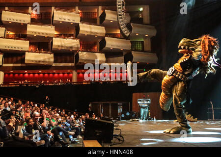 London, UK. 15th February 2017. Finnish children's rock band Hevisaurus perform live on stage in the Festival Hall at the Southbank Centre in London as part of the Imagine Festival. Photo credit should read: Credit: Roger Garfield/Alamy Live News Stock Photo