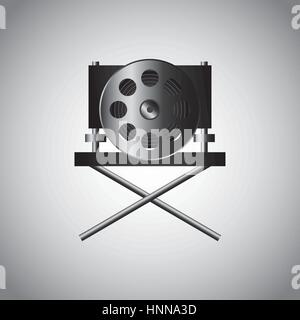 cinema reel film tape  and director chair icon over white background. colorful design. vector illustration Stock Vector