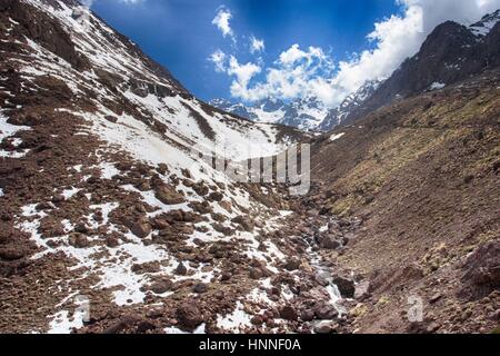Toubkal national park, Morocco seen from Jebel Toubkal – highest peak of Atlas mountains and Morocco Stock Photo