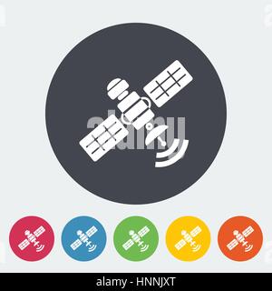Satellite. Single flat icon on the circle. Vector illustration. Stock Vector