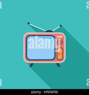 TV single icon. Flat vector related icon with long shadow for web and mobile applications. It can be used as - logo, pictogram, icon, infographic elem Stock Vector