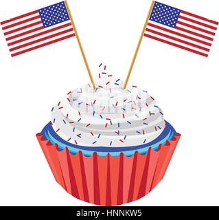 4th of July Independence Day Red White and Blue Cupcake with USA Flags Illustration Stock Vector