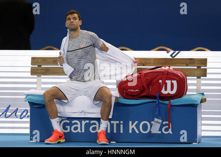 Sofia, Bulgaria - February 9, 2017: Grigor Dimitrov (pictured) from Bulgaria before playing against Jerzy Janowicz from Poland in a match from Sofia O Stock Photo
