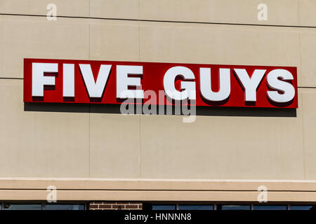 Indianapolis - Circa February 2017: Five Guys Restaurant. Five Guys is a Fast Casual Restaurant Chain in the US and Canada V Stock Photo