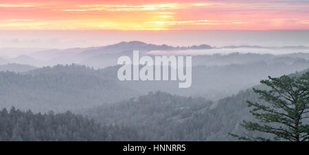 Magical Sunset Panorama over Santa Cruz Mountains Stock Photo
