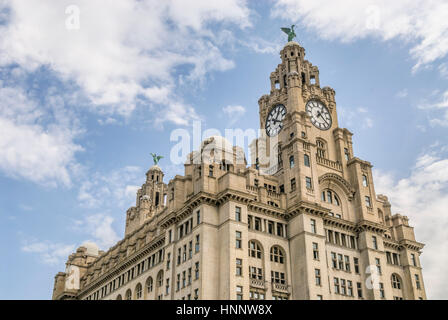 The Royal Liver Building is a Grade I listed building located in Liverpool, England. Stock Photo