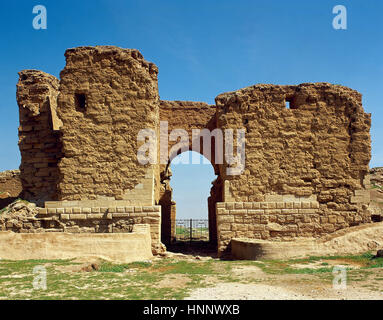 Syria. Dura Europos. Hellenistic, Parthian and Roman city. View of Palmyra Gate (2nd century BC), the principal entrance to the city. Photo before Syrian Civil War (was demolished by ISIS). Stock Photo