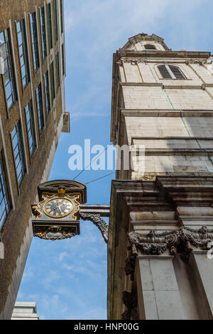 The belltower & clock of St Magnus the Martyr in the City of London Stock Photo