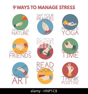 Flat style infographic on stress management.  Stock Vector