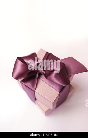 gift box of kraft paper with brown ribbon Stock Photo
