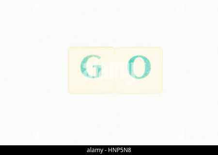 Photo Of Two Green Letters Forming The Word Go An Irregular Verb In The English Language, Word Written On A White Background Stock Photo