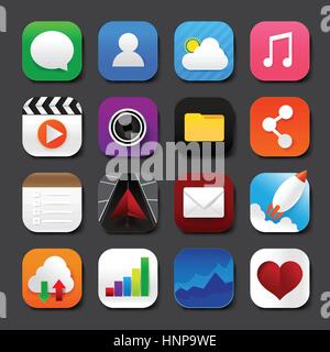 Set of mobile app and social media icons vector eps10 Stock Vector