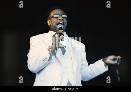 The Reverend Al Green or 'Al' Greene performing on the Pyramid stage at the Glastonbury Festival 1999, Somerset, England,UK Stock Photo