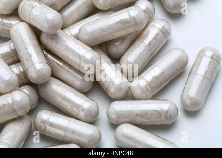 Close up pile of capsules probiotic powder inside. Top view, high resolution product.  Health care concept Stock Photo
