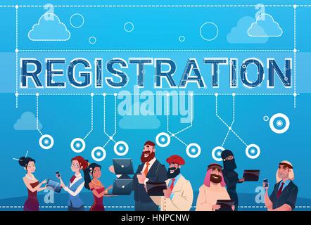 Mix Race People Group Using Gadgets Registration Log In Concept Stock Vector