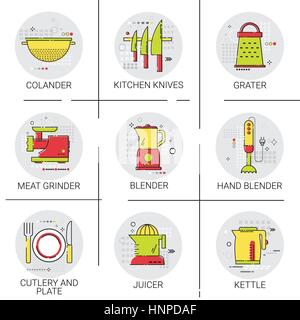 Cooking Utensils Kitchen Equipment Appliances Set Icon Stock Vector