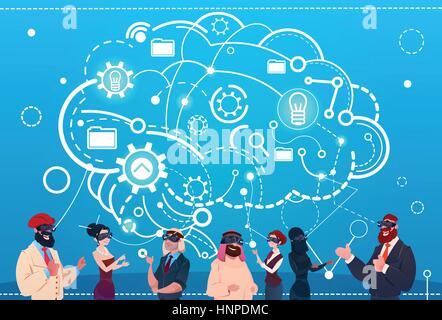 Mix Race People Group Using Gadgets Brainstorming Remote Workers Social Network Communication Concept Stock Vector