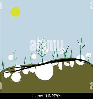 spring on hills (the buds breaks the snow) Stock Vector