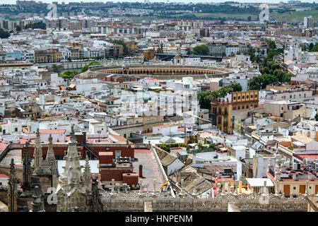 Aerial view of Seville (Plaza de Toros/Bullring in  center), Spain Stock Photo